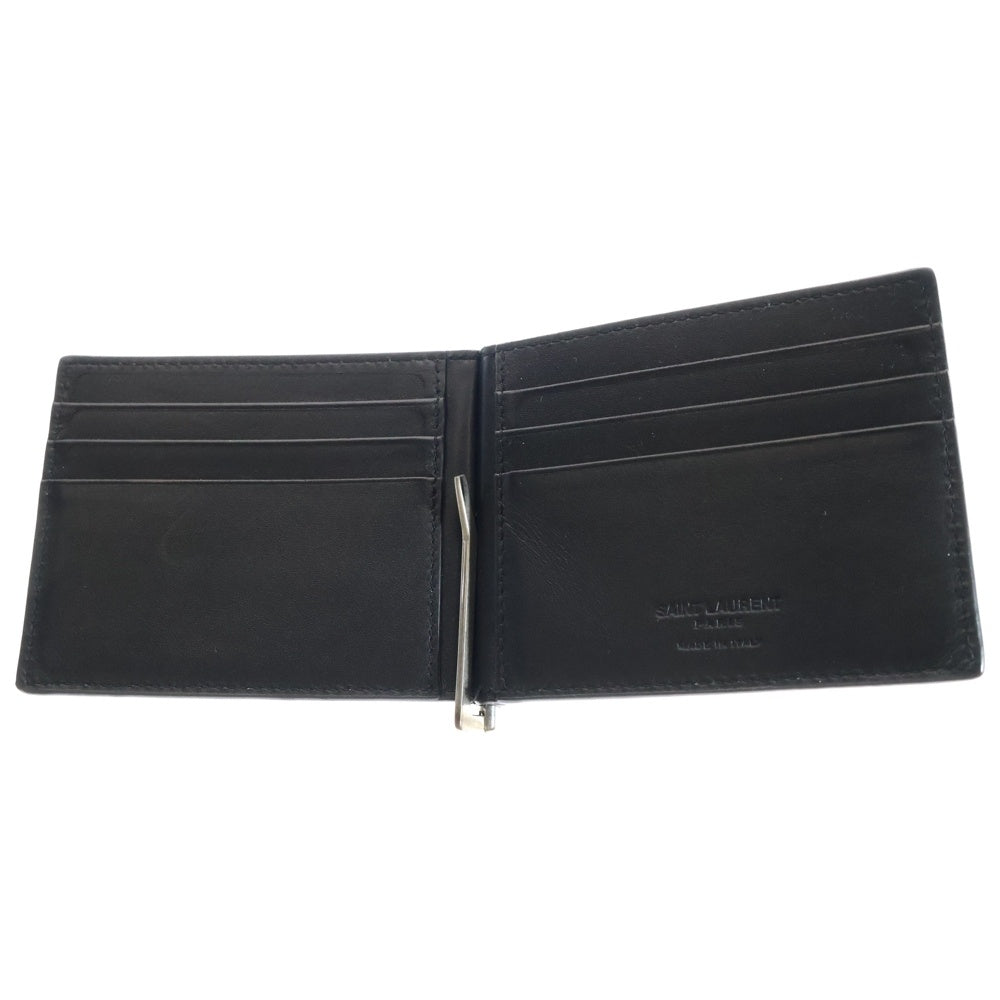YVES SAINT LAURENT(イヴサンローラン) マネークリップ 二つ折り財布 ウォレット カードケース ブラック シルバー金具 クロコ