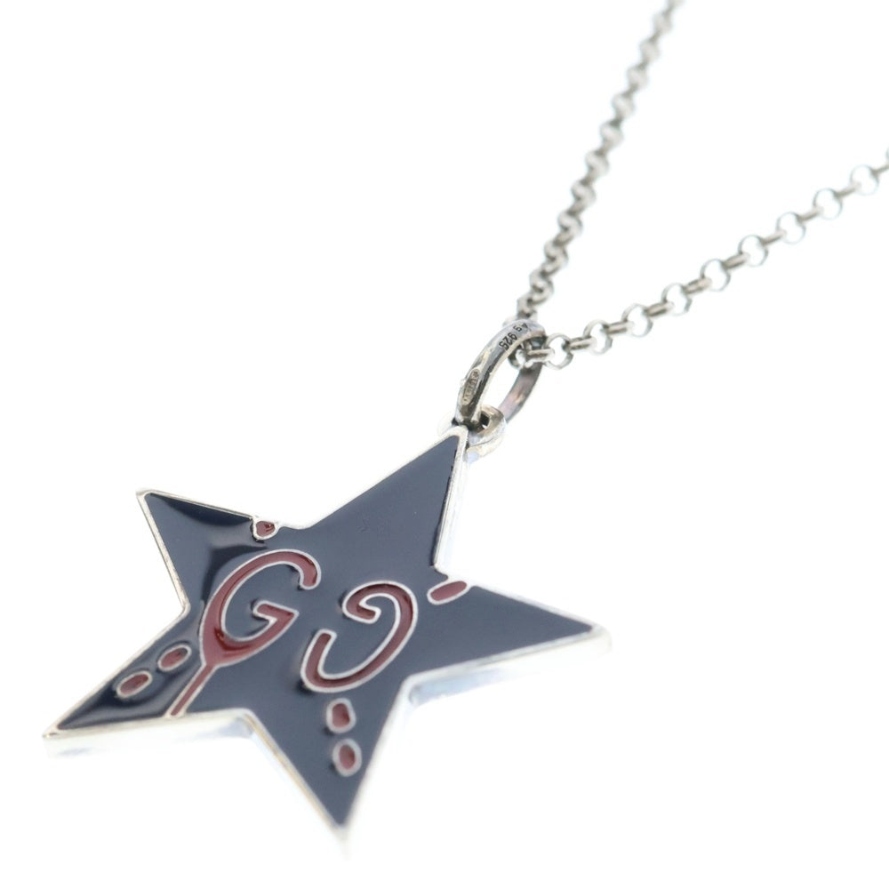 GUCCI(グッチ) ゴーストスター ネックレス ペンダント チェーン シルバー×ネイビー Ag925
