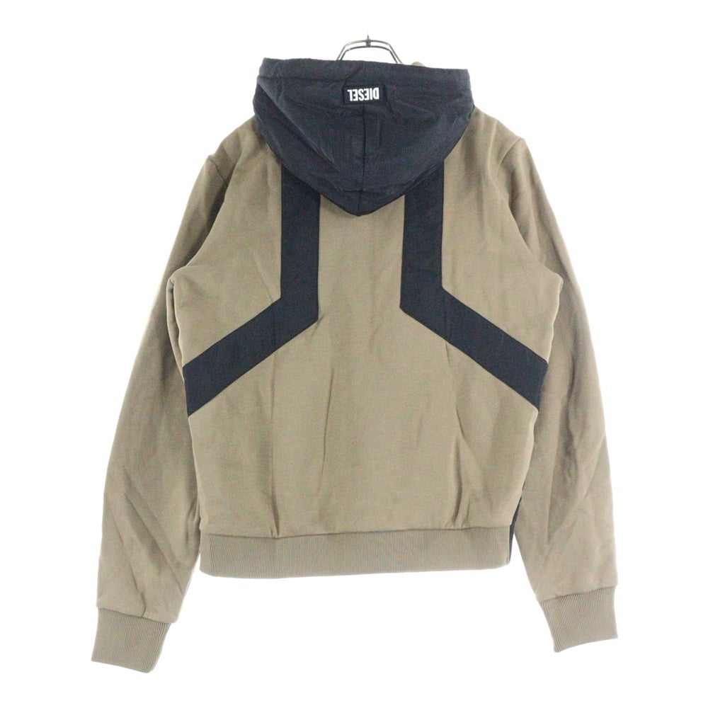 DIESEL(ディーゼル) スウェット切り替え フーデッド ジップアップ 中綿ジャケット ブラック/ベージュ