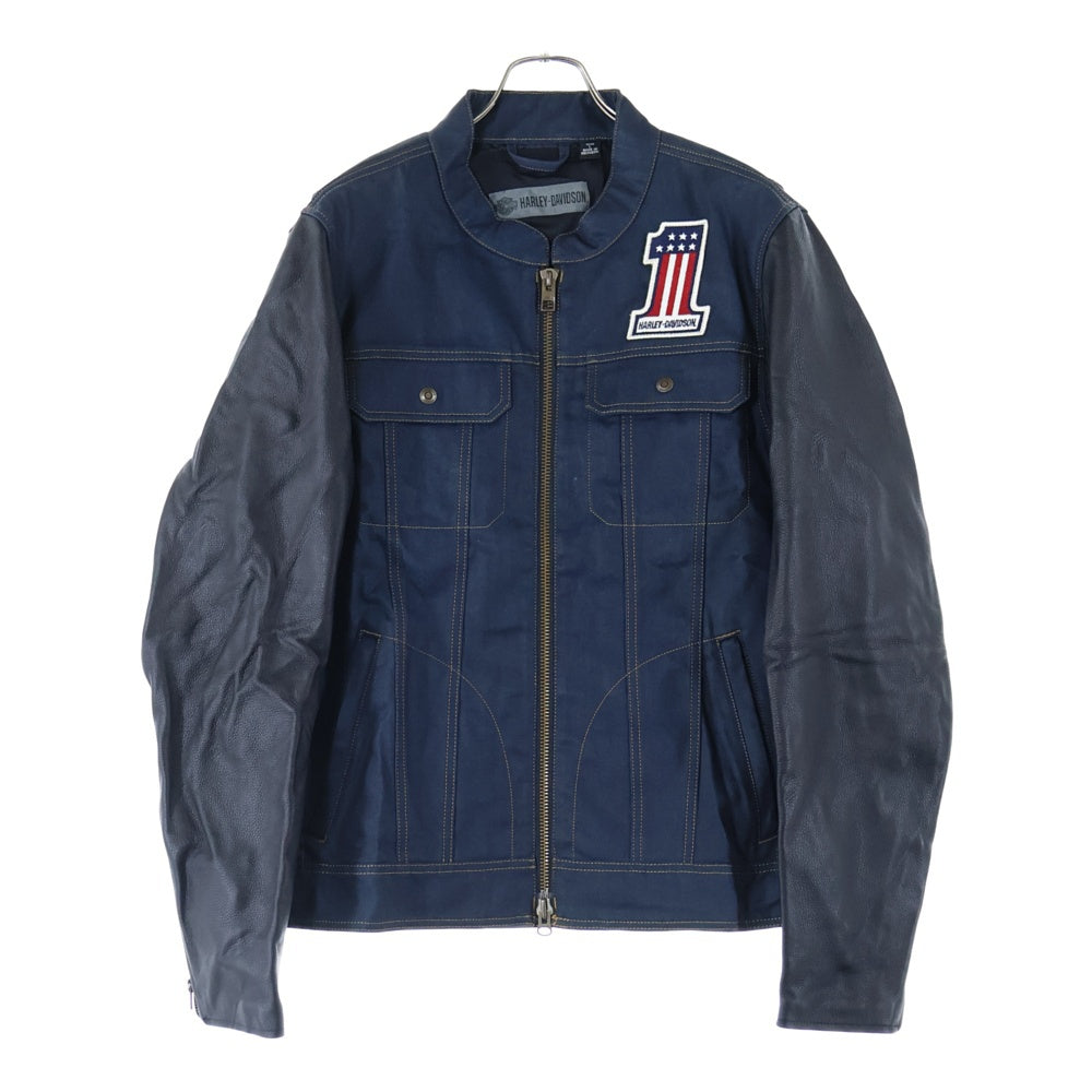 HARLEY DAVIDSON(ハーレーダビッドソン) Arterial Denim Jacket レザー切り替え ワッペンロゴ ジップアップ デニムジャケット ネイビー/ブラック 98122-20VM