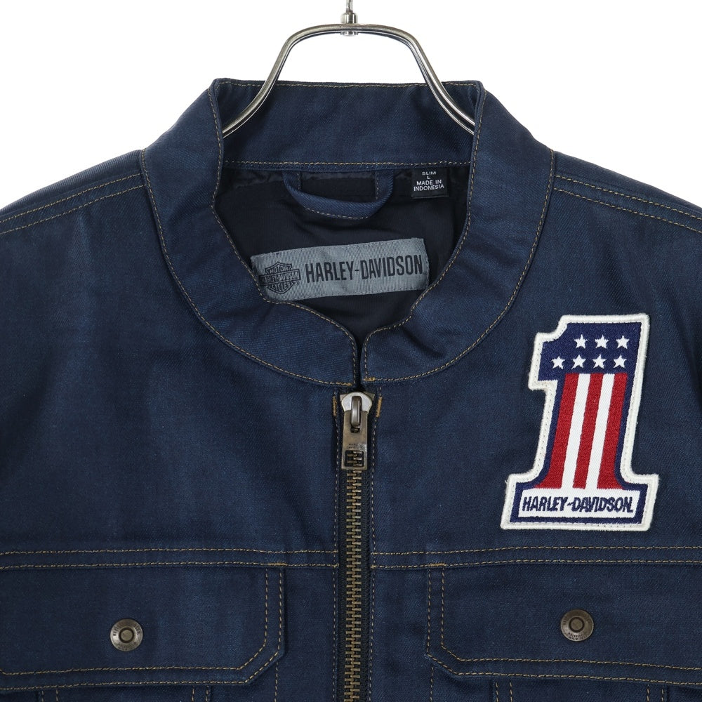 HARLEY DAVIDSON(ハーレーダビッドソン) Arterial Denim Jacket レザー切り替え ワッペンロゴ ジップアップ デニムジャケット ネイビー/ブラック 98122-20VM