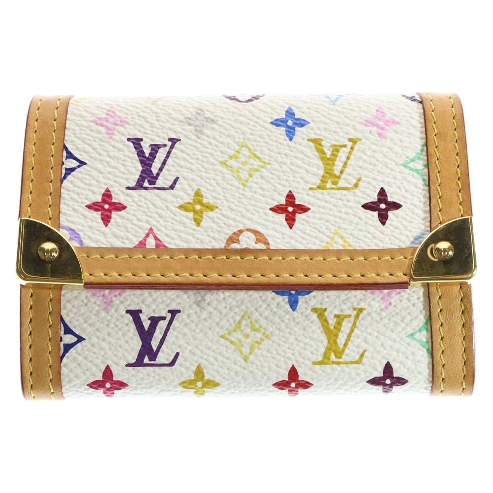 LOUIS VUITTON(ルイヴィトン) モノグラムマルチカラー ポルトモネ・プラ コンパクトウォレット 三つ折り財布 コインケース ホワイト×ブラウン ゴールド金具 レザー×PVC M92657