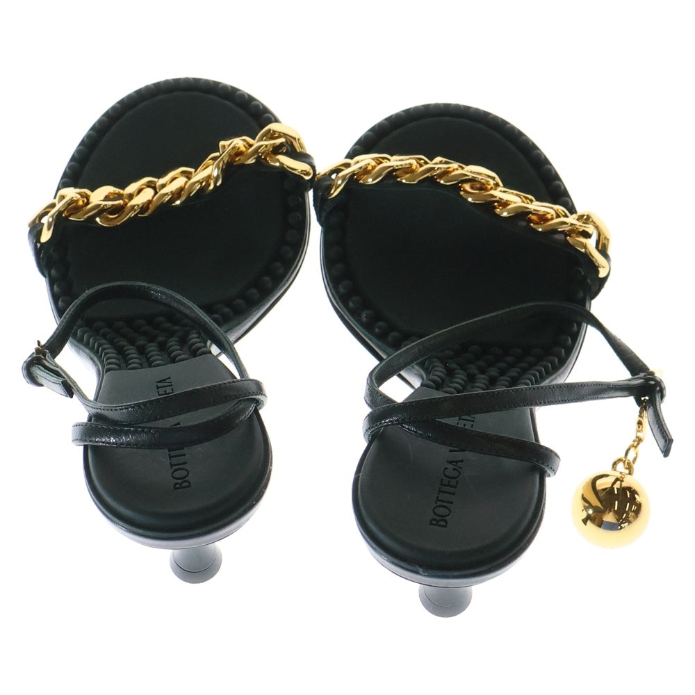 BOTTEGA VENETA(ボッテガヴェネタ) チェーンストラップ ラバー レザー ヒール サンダル シューズ ゴールド金具 グリーン レディース