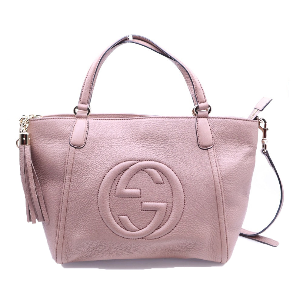 GUCCI(グッチ) GGロゴ ソーホー インターロッキング 2WAY タッセル付レザーハンドバッグ ショルダーバッグ ピンク レディース 369176