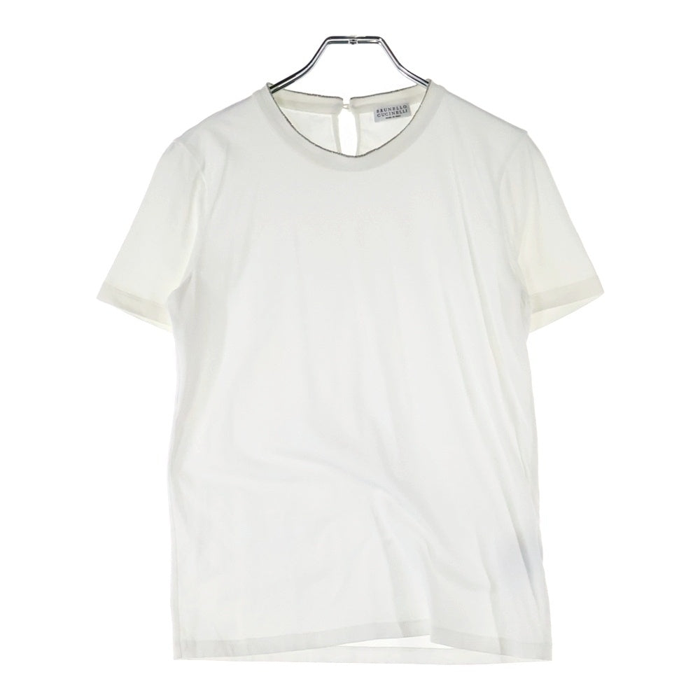 BRUNELLO CUCINELLI(ブルネロクチネリ) モニーレ装飾 ラインストーン クルーネック 半袖Tシャツ カットソー ホワイト レディース