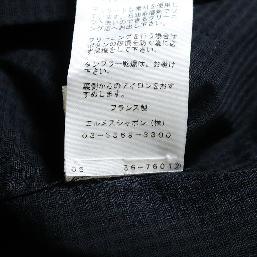 HERMES(エルメス) Hロゴ刺繍 シースルー コットン 半袖シャツ ブラック レディース