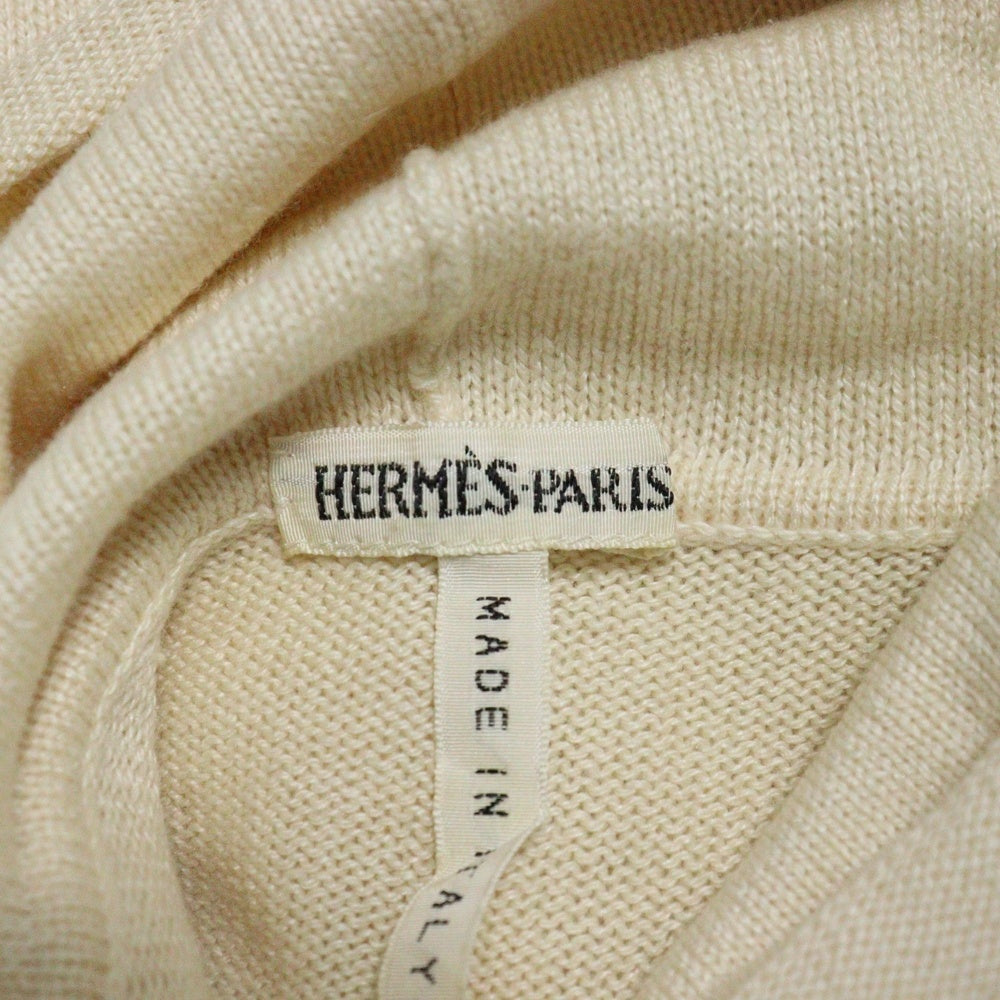 HERMES(エルメス) マルジェラ期 シルク フラワー柄プリント スカーフ カシミヤ混 ニット切り替え タートルネック ノースリーブ トップス ベスト ベージュ レディース