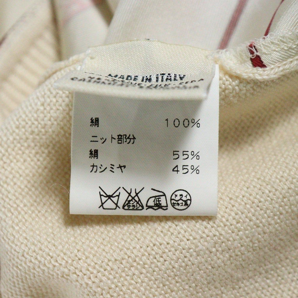 HERMES(エルメス) マルジェラ期 シルク フラワー柄プリント スカーフ カシミヤ混 ニット切り替え タートルネック ノースリーブ トップス ベスト ベージュ レディース
