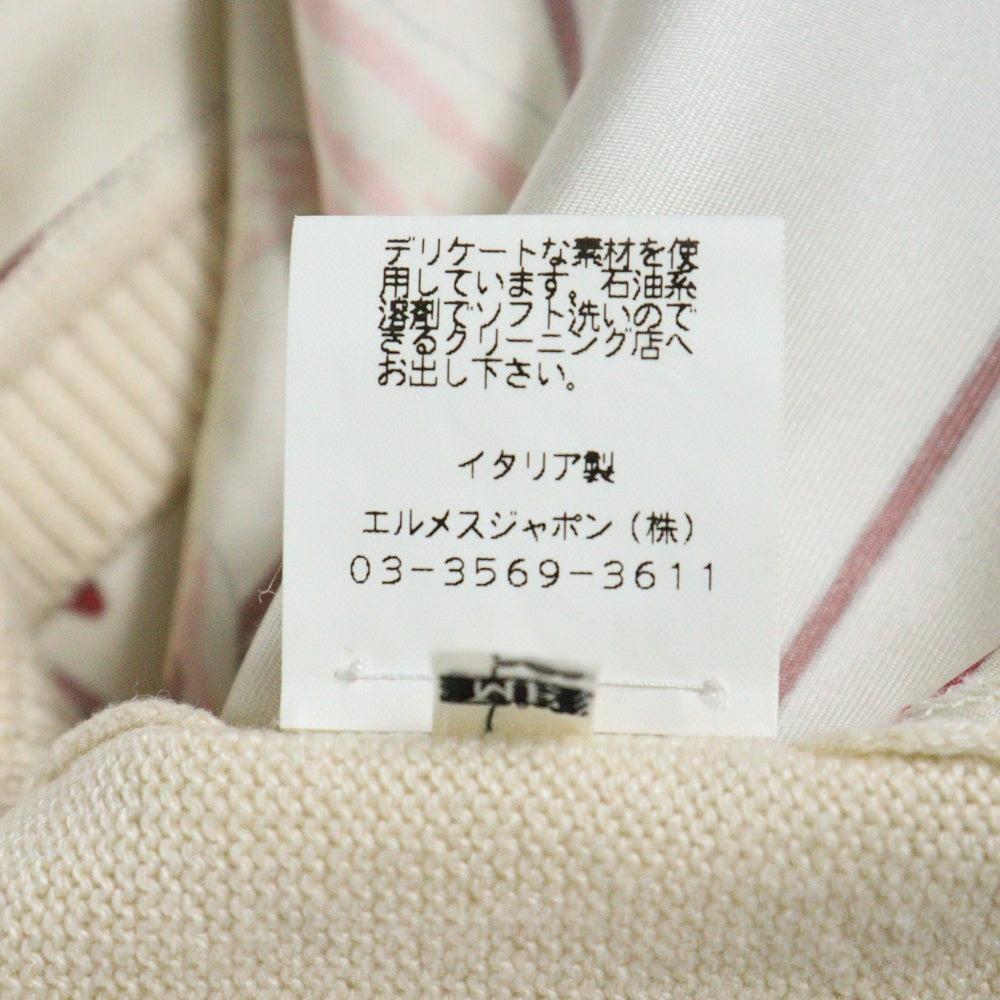 HERMES(エルメス) マルジェラ期 シルク フラワー柄プリント スカーフ カシミヤ混 ニット切り替え タートルネック ノースリーブ トップス ベスト ベージュ レディース
