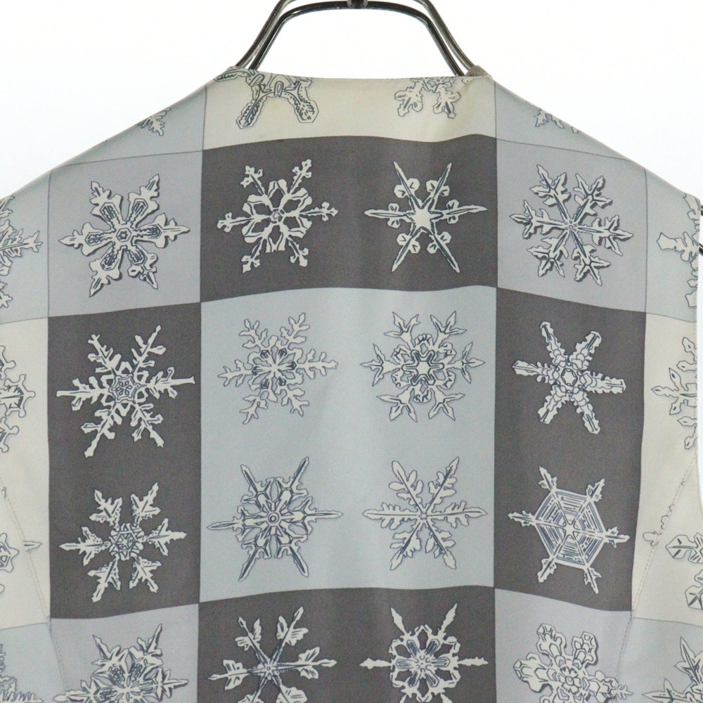HERMES(エルメス) スノーフレーク 雪の結晶総柄プリント シルク ノースリーブ ジャケット ジレ ベスト グレー/ライトブルー