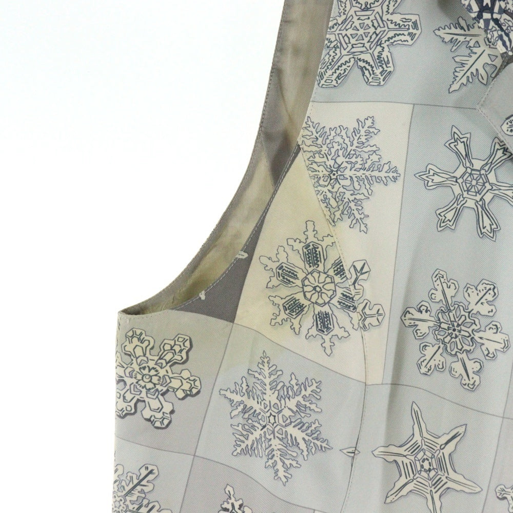 HERMES(エルメス) スノーフレーク 雪の結晶総柄プリント シルク ノースリーブ ジャケット ジレ ベスト グレー/ライトブルー