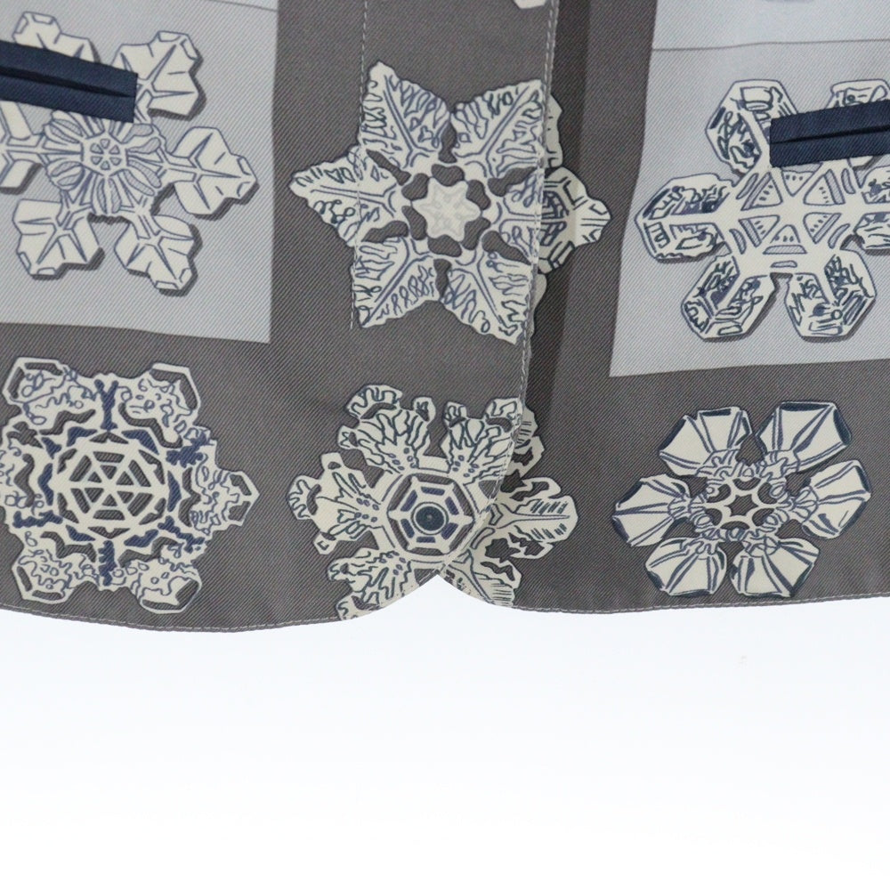 HERMES(エルメス) スノーフレーク 雪の結晶総柄プリント シルク ノースリーブ ジャケット ジレ ベスト グレー/ライトブルー