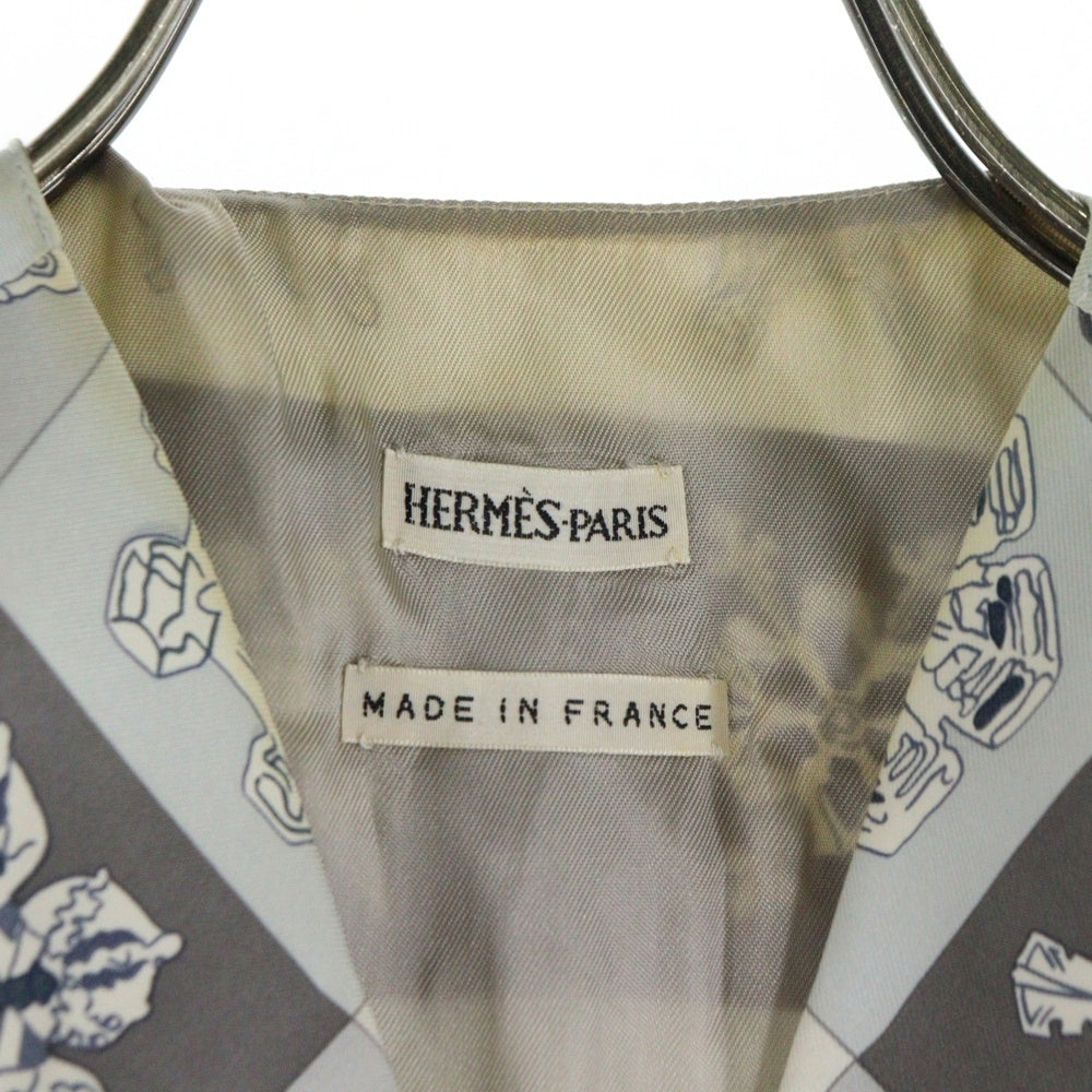 HERMES(エルメス) スノーフレーク 雪の結晶総柄プリント シルク ノースリーブ ジャケット ジレ ベスト グレー/ライトブルー