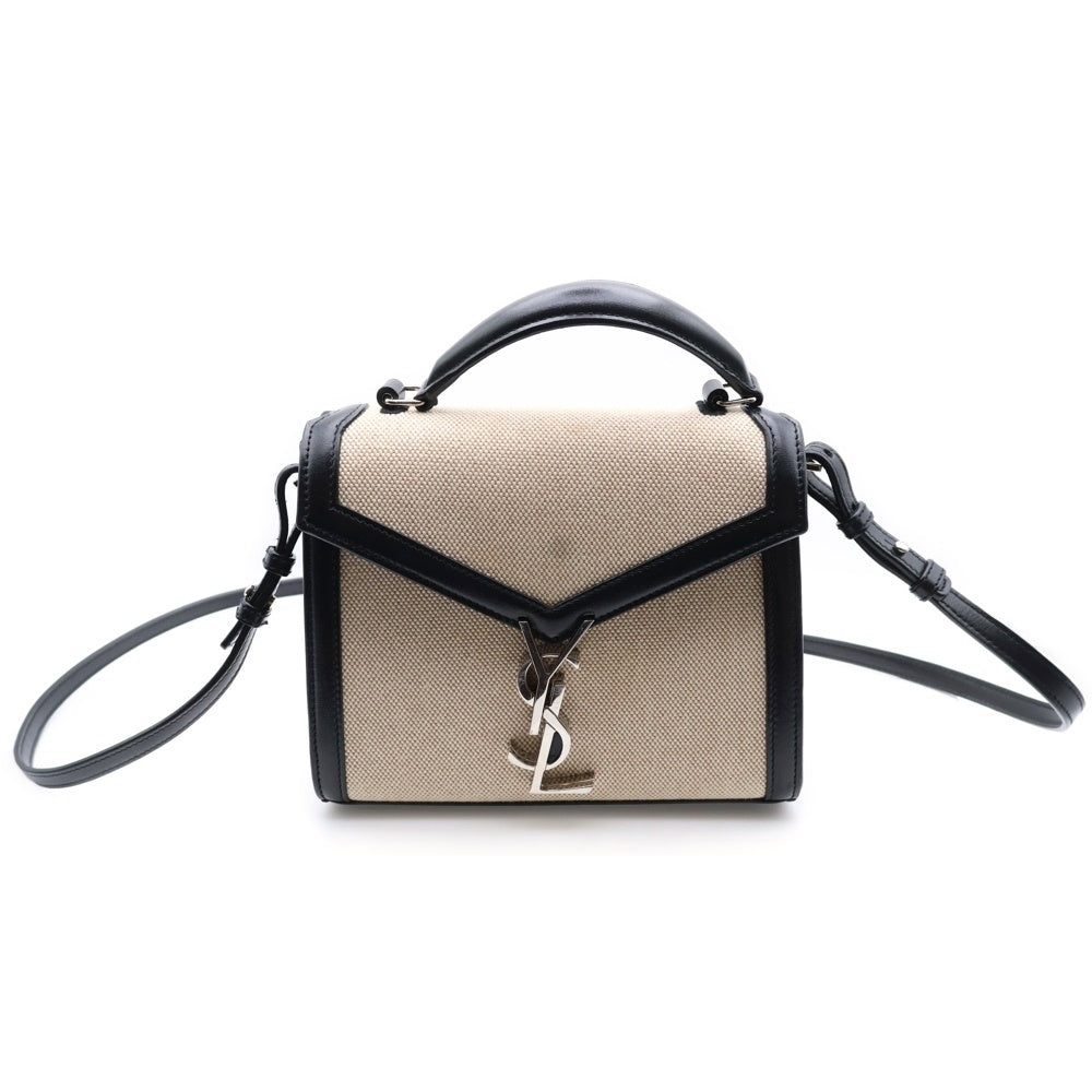 SAINT LAURENT PARIS(サンローランパリ) カサンドラ トップハンドルミニ 2wayバッグ ブラック キャンバス×レザー シルバー金具 622930 レディース
