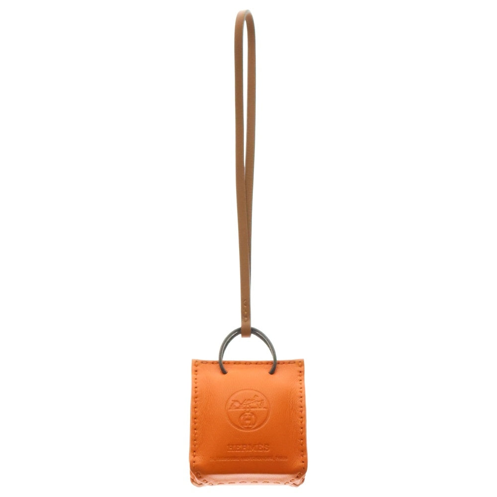 HERMES(エルメス) サックオランジュ チャーム ショッパー モチーフ オレンジ レザー
