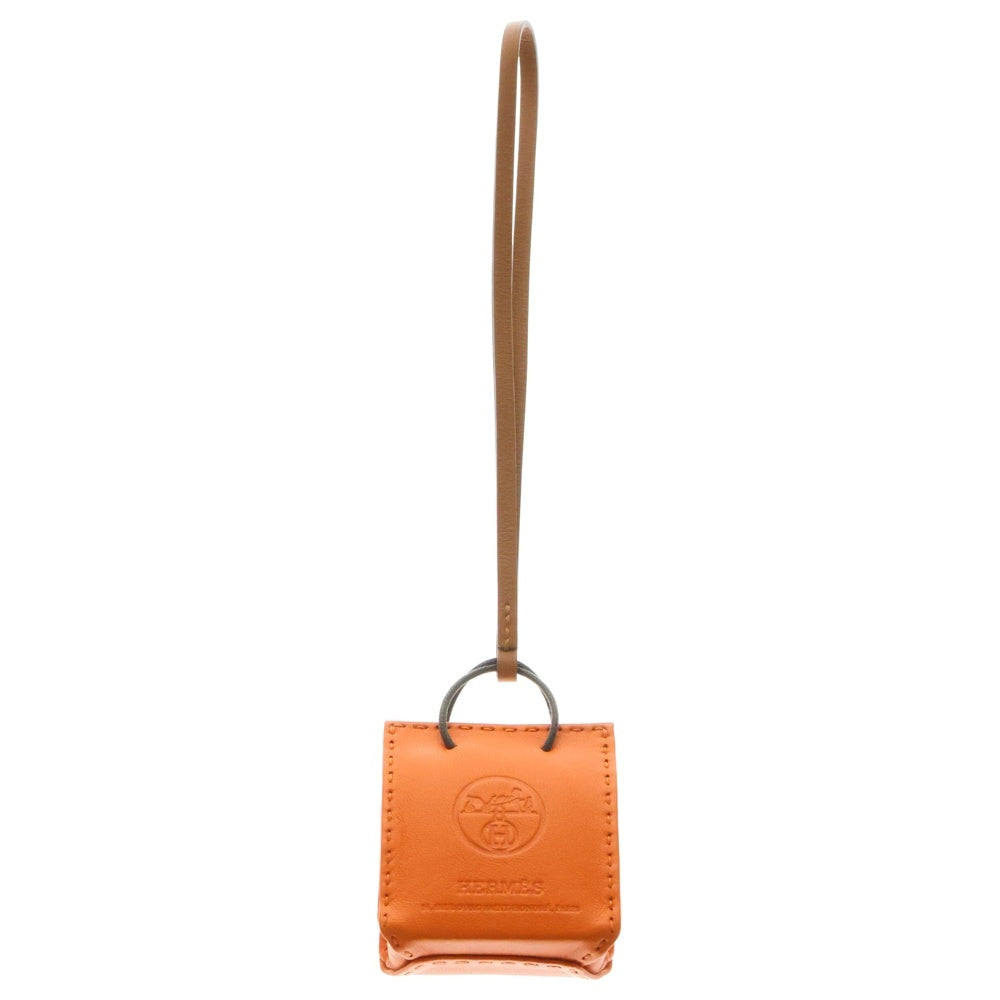 HERMES(エルメス) サックオランジュ チャーム ショッパー モチーフ オレンジ レザー