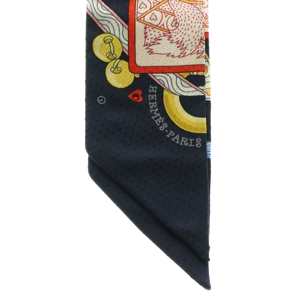 HERMES(エルメス) ツイリー PIQUE DAME DE COEUR ハートのクイーン ネイビー シルク スカーフ ラインストーン