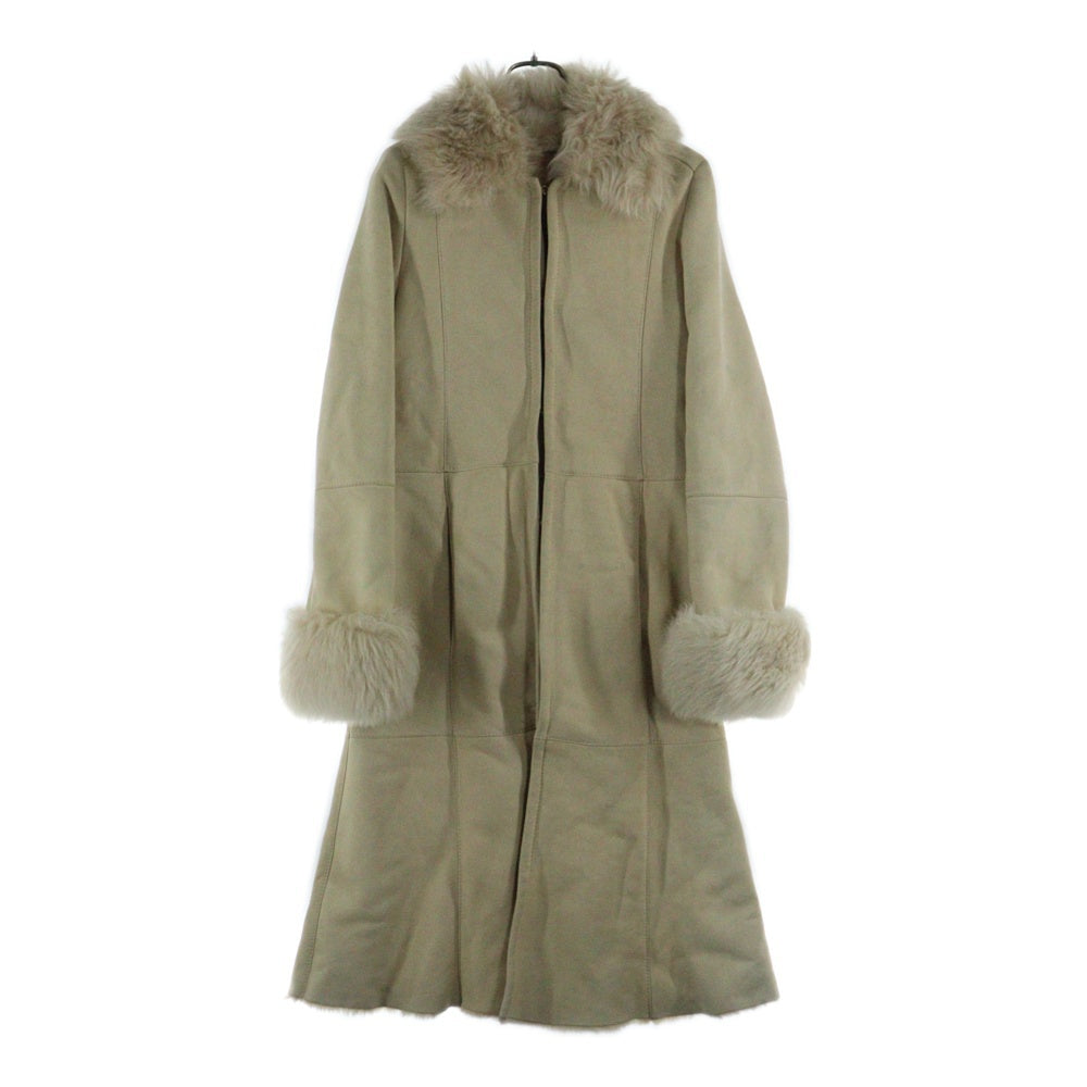 Max Mara(マックスマーラ) ラムスキン スウェードレザー ファー ボアライニング フロントフック ロング ジャケット コート ベージュ 64160273