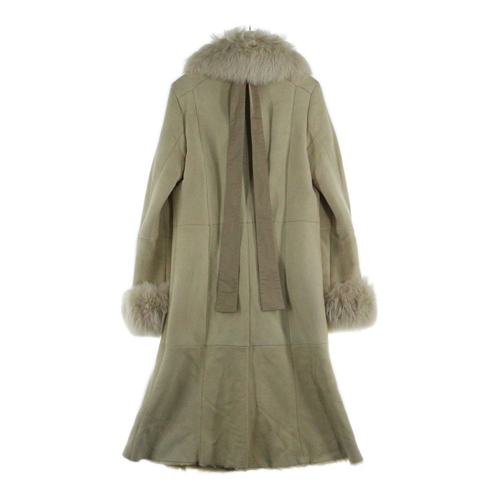 Max Mara(マックスマーラ) ラムスキン スウェードレザー ファー ボアライニング フロントフック ロング ジャケット コート ベージュ 64160273