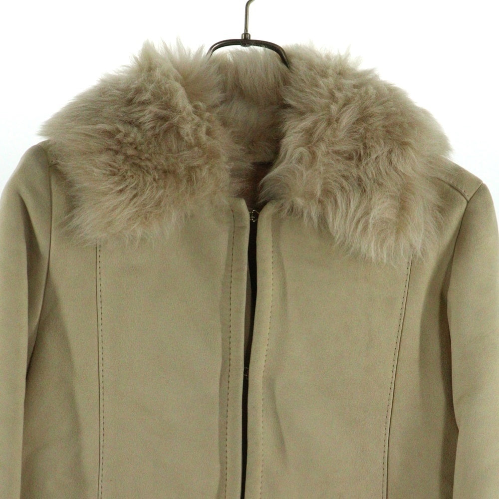 Max Mara(マックスマーラ) ラムスキン スウェードレザー ファー ボアライニング フロントフック ロング ジャケット コート ベージュ 64160273