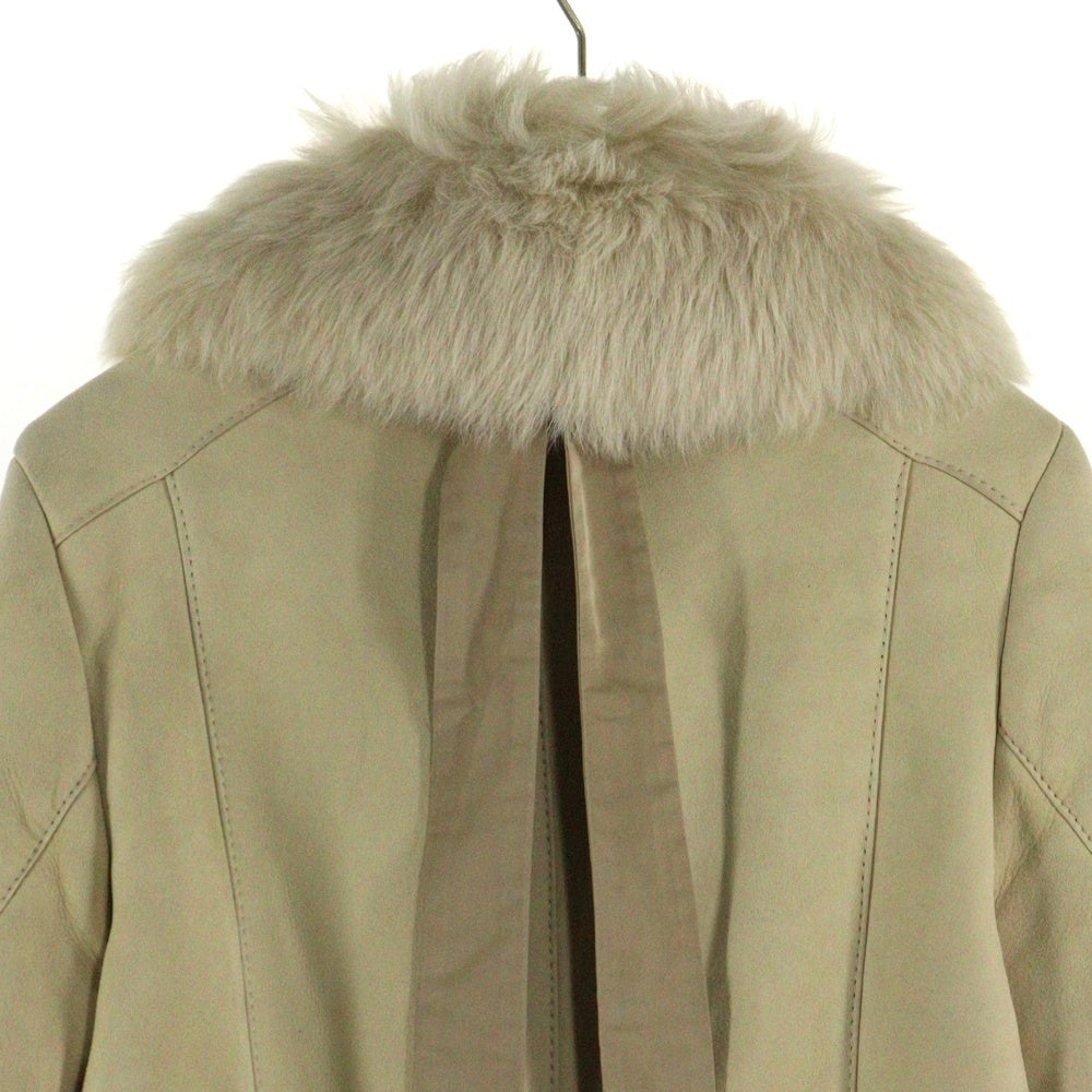 Max Mara(マックスマーラ) ラムスキン スウェードレザー ファー ボアライニング フロントフック ロング ジャケット コート ベージュ 64160273