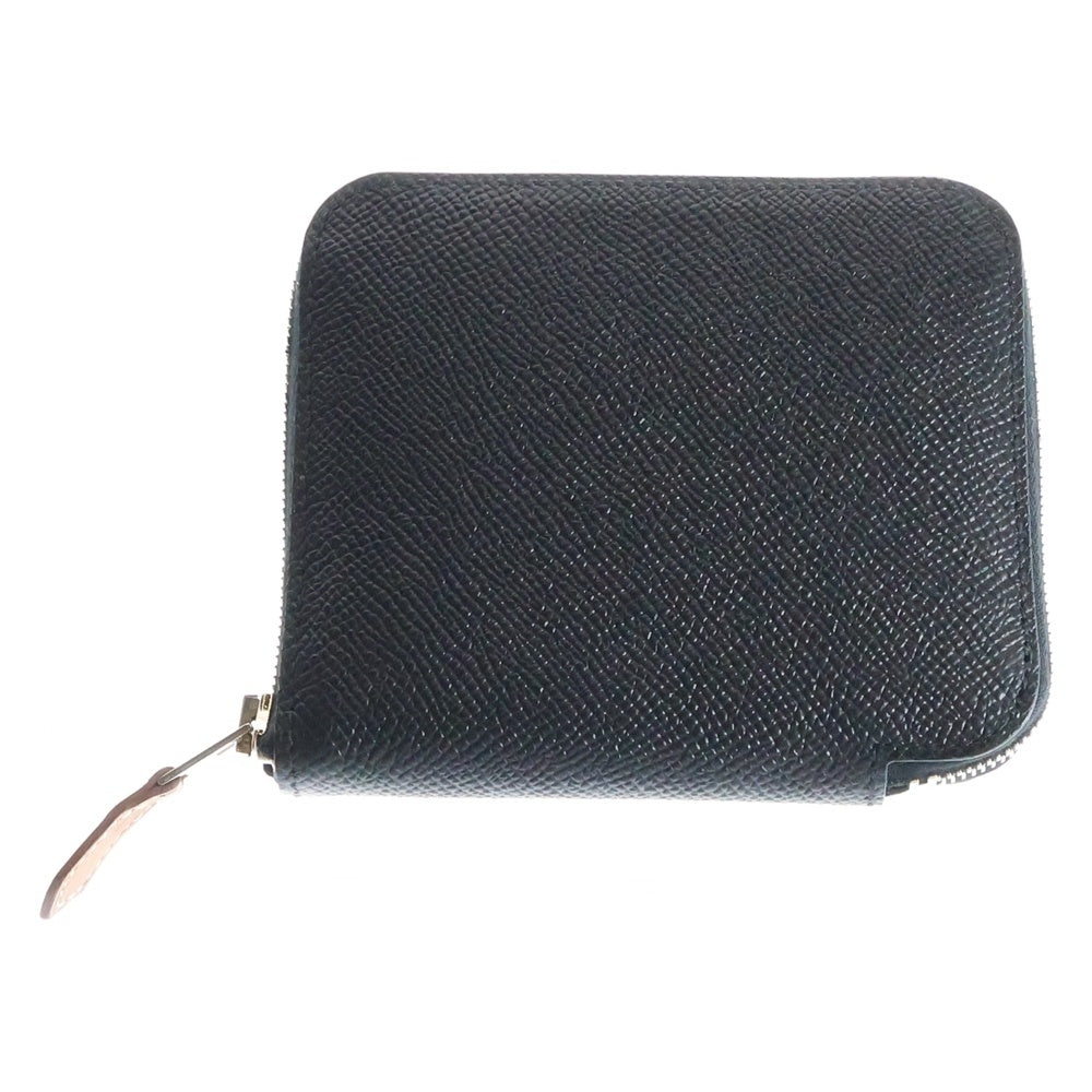 HERMES(エルメス) シルクインコンパクト アザップ エプソン レザー ラウンドファスナー コンパクトウォレット 財布 シルバー金具 ブラック/ブラウン W刻印