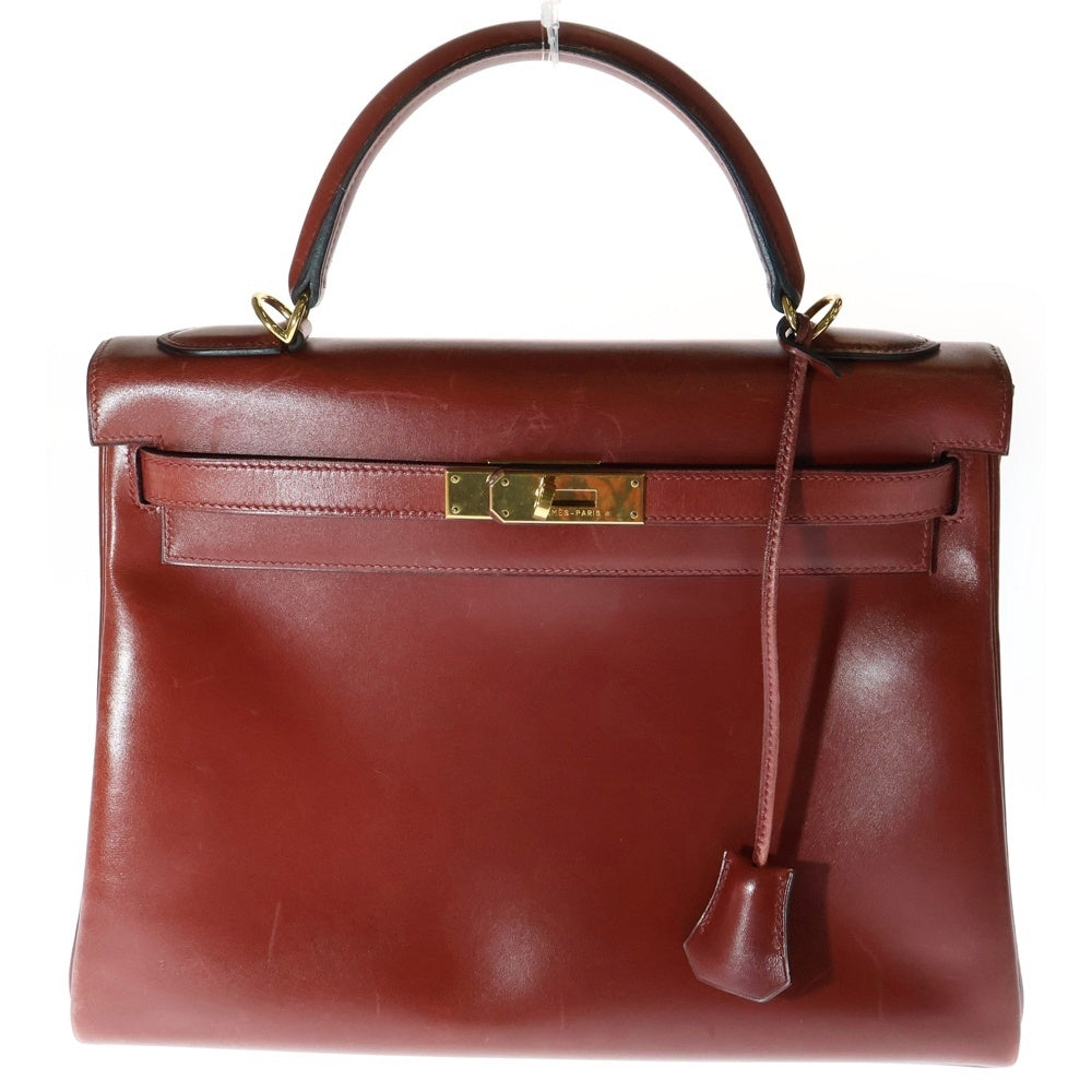 HERMES(エルメス) ケリー32 内縫い 2WAY ハンドバッグ ショルダーバッグ ルージュアッシュ ボックスカーフ GD金具 □D刻印