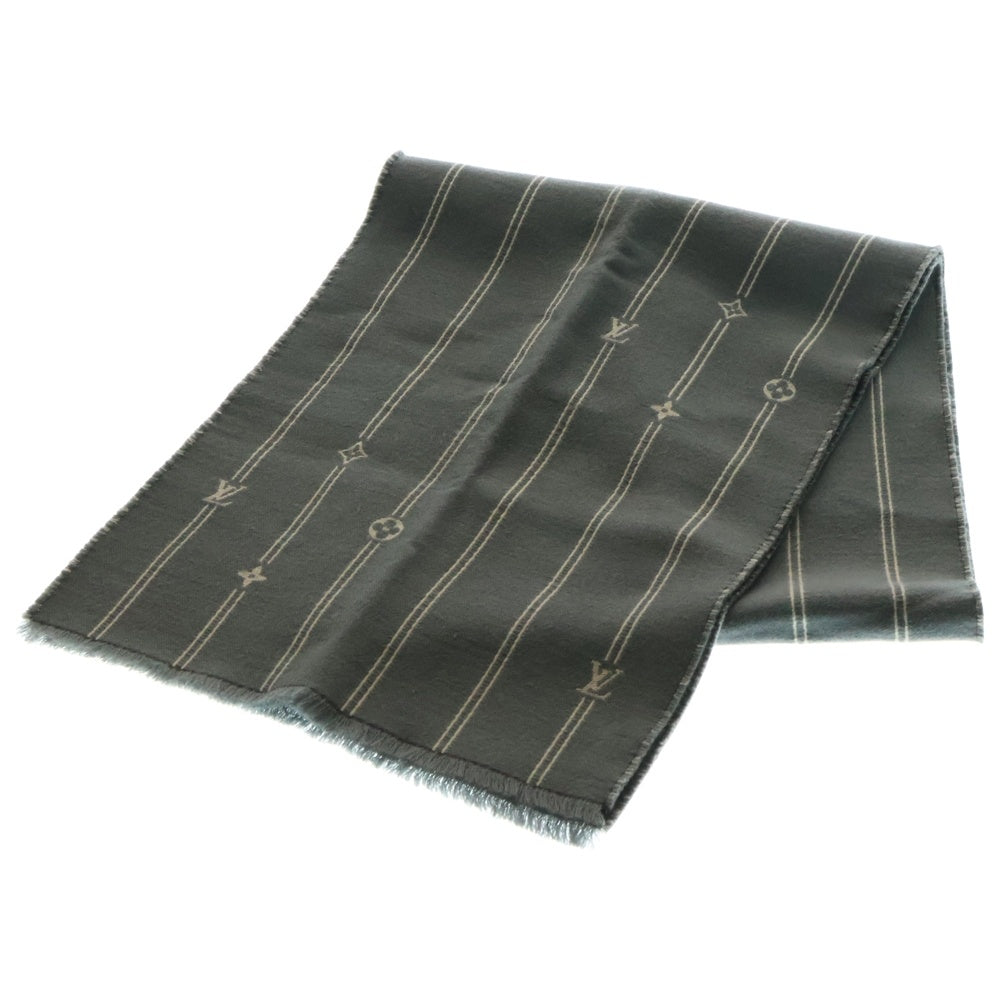 LOUIS VUITTON(ルイヴィトン) モノグラム ストライプス ウール スモールフリンジ マフラー グレー M77187
