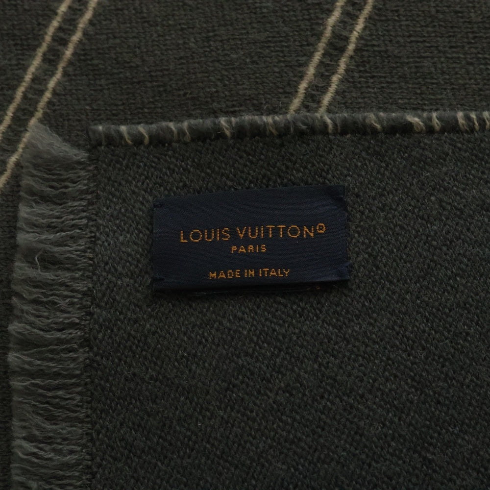 LOUIS VUITTON(ルイヴィトン) モノグラム ストライプス ウール スモールフリンジ マフラー グレー M77187