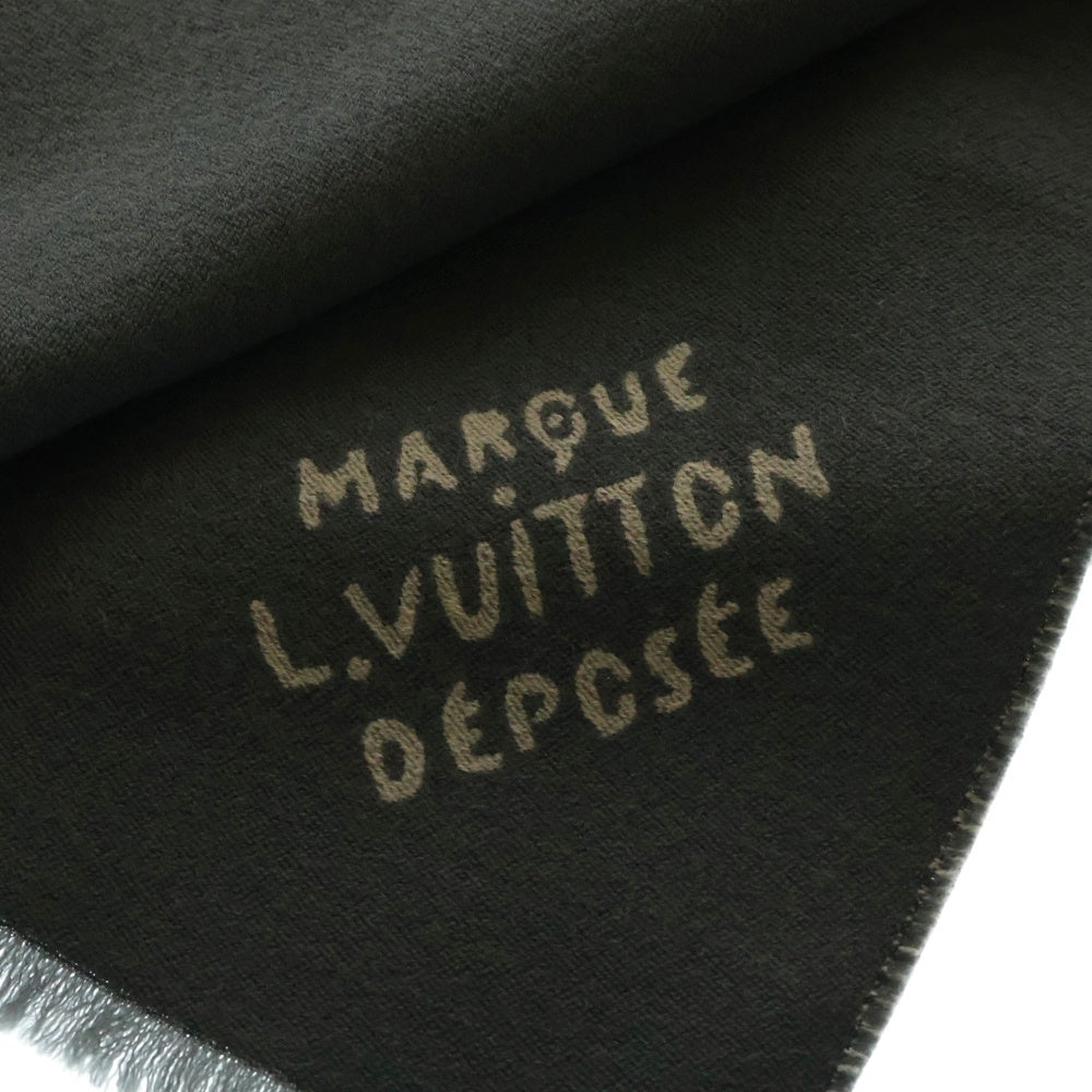 LOUIS VUITTON(ルイヴィトン) モノグラム ストライプス ウール スモールフリンジ マフラー グレー M77187