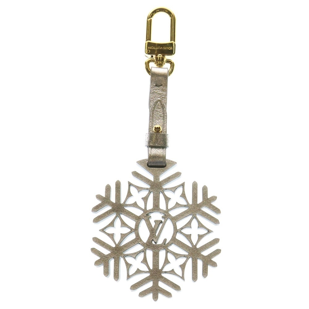 LOUIS VUITTON(ルイヴィトン) LVロゴ スノーフレーク レザー バッグチャーム キーホルダー ゴールド金具 シルバー M79293