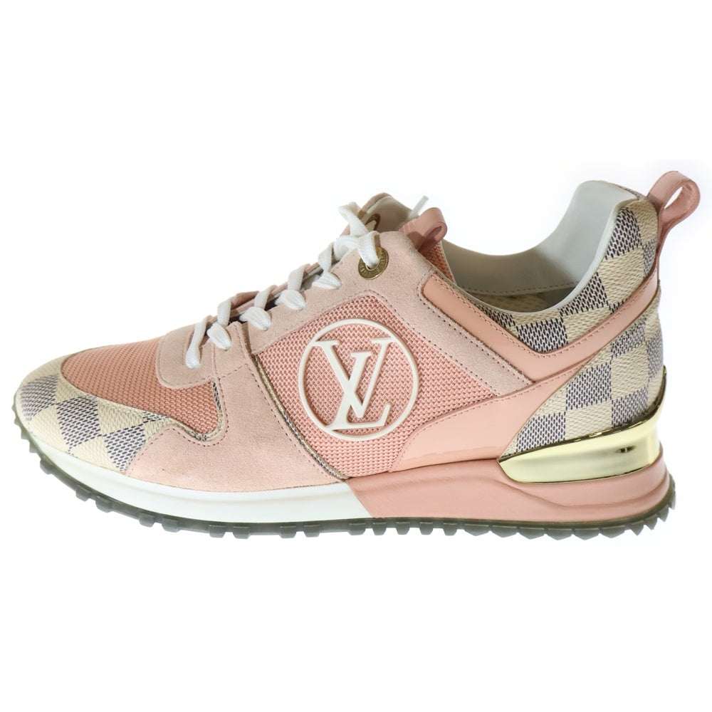 LOUIS VUITTON(ルイヴィトン) ランアウェイライン ダミエ アズール LVラバーロゴ メッシュ スウェードレザー レースアップ ローカットシューズ スニーカー ピンク レディース