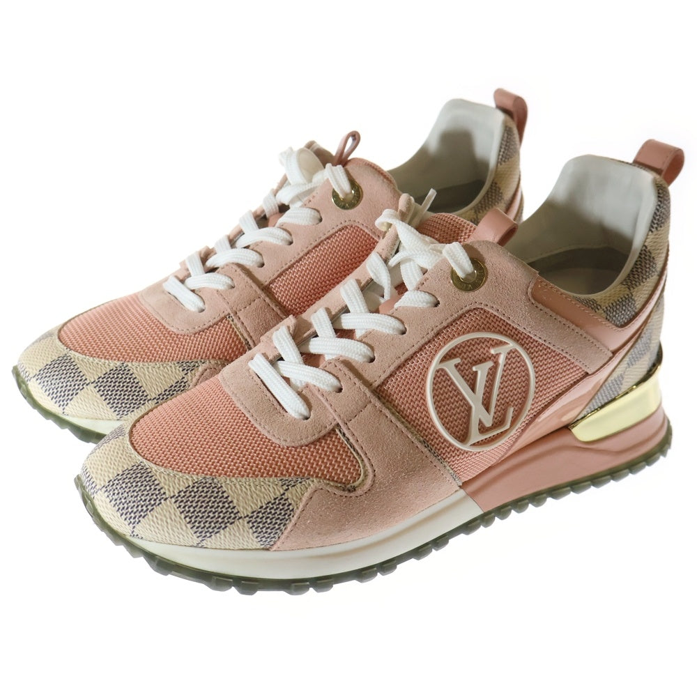 LOUIS VUITTON(ルイヴィトン) ランアウェイライン ダミエ アズール LVラバーロゴ メッシュ スウェードレザー レースアップ ローカットシューズ スニーカー ピンク レディース