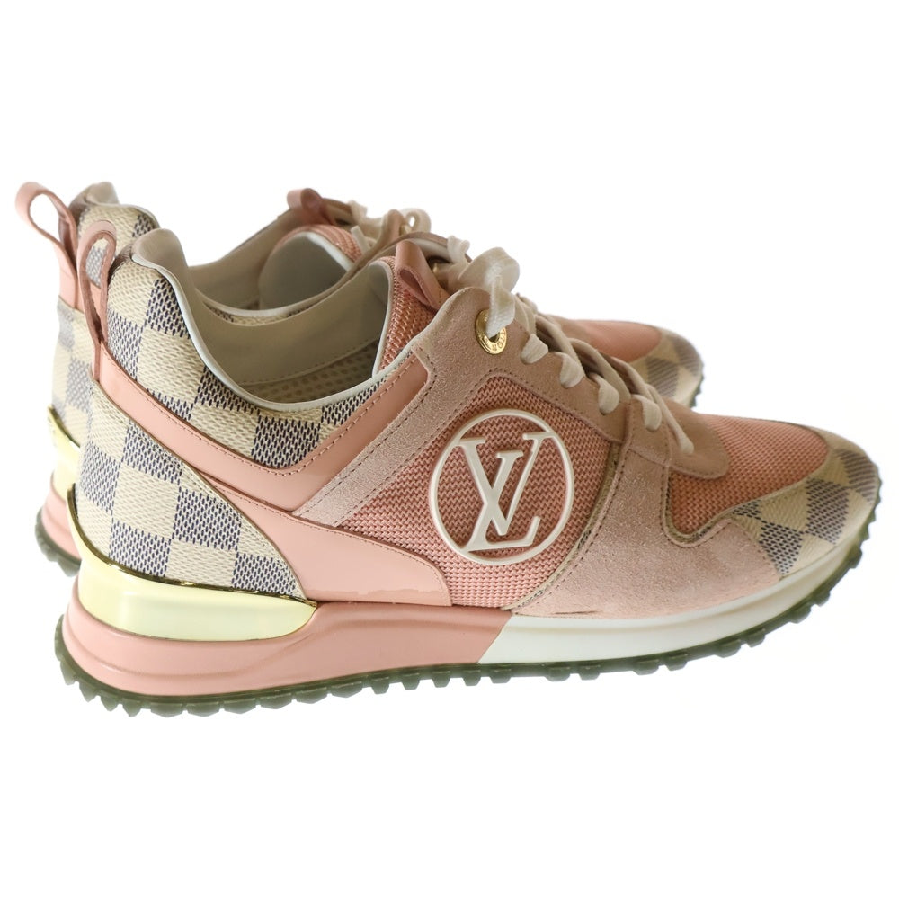 LOUIS VUITTON(ルイヴィトン) ランアウェイライン ダミエ アズール LVラバーロゴ メッシュ スウェードレザー レースアップ ローカットシューズ スニーカー ピンク レディース