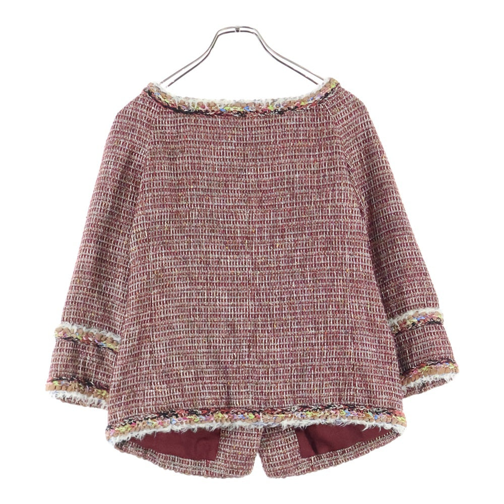 CHANEL(シャネル) ココマーク グリポワボタン マルチカラー ツイード フレアスリーブ ノーカラージャケット ボルドー レディース P50724V37675