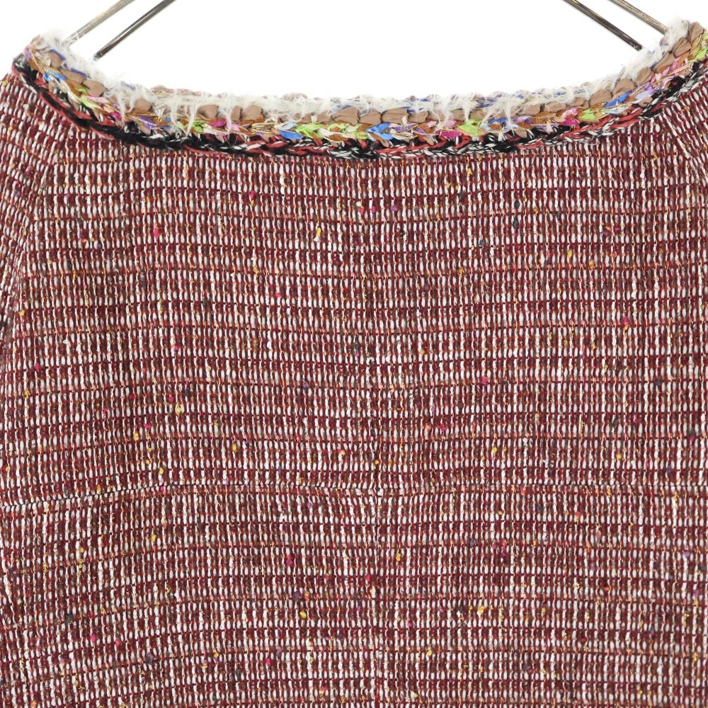 CHANEL(シャネル) ココマーク グリポワボタン マルチカラー ツイード フレアスリーブ ノーカラージャケット ボルドー レディース P50724V37675