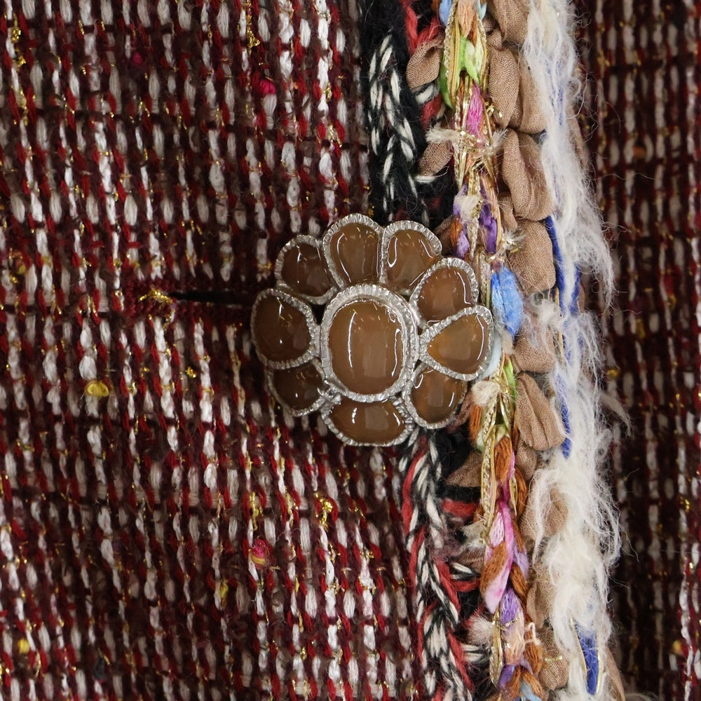 CHANEL(シャネル) ココマーク グリポワボタン マルチカラー ツイード フレアスリーブ ノーカラージャケット ボルドー レディース P50724V37675