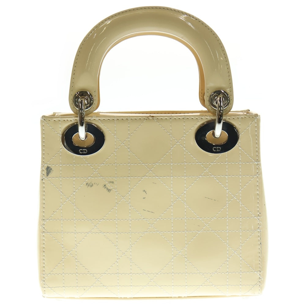 Christian Dior(クリスチャンディオール) レディディオール ミニ 2WAYバック ショルダーバッグ ハンドバッグ ミニトートバッグ クリーム アイボリー シルバー金具 パテント