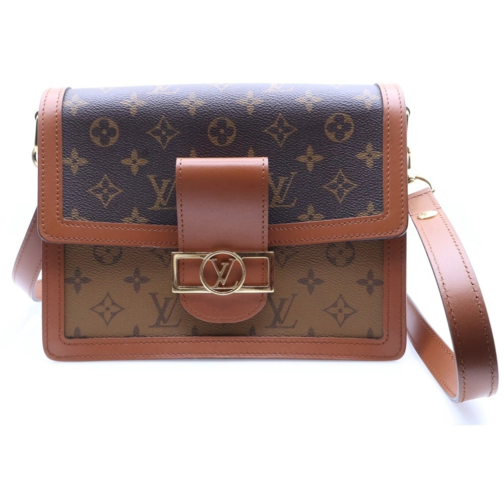 LOUIS VUITTON(ルイヴィトン) ドーフィーヌMM モノグラムリバース ロゴプレート PVC レザー ショルダーバッグ ゴールド金具 ブラウン M45958