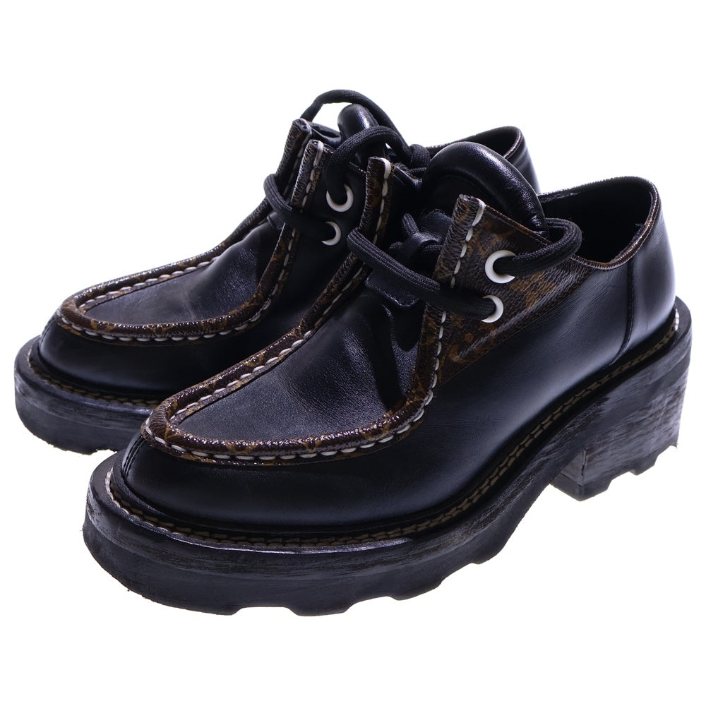 LOUIS VUITTON(ルイヴィトン) LVボブール ライン ダービー モノグラム 切り替え レザー レースアップ 厚底 ローカットシューズ ブラック/ブラウン レディース 1A5SOB