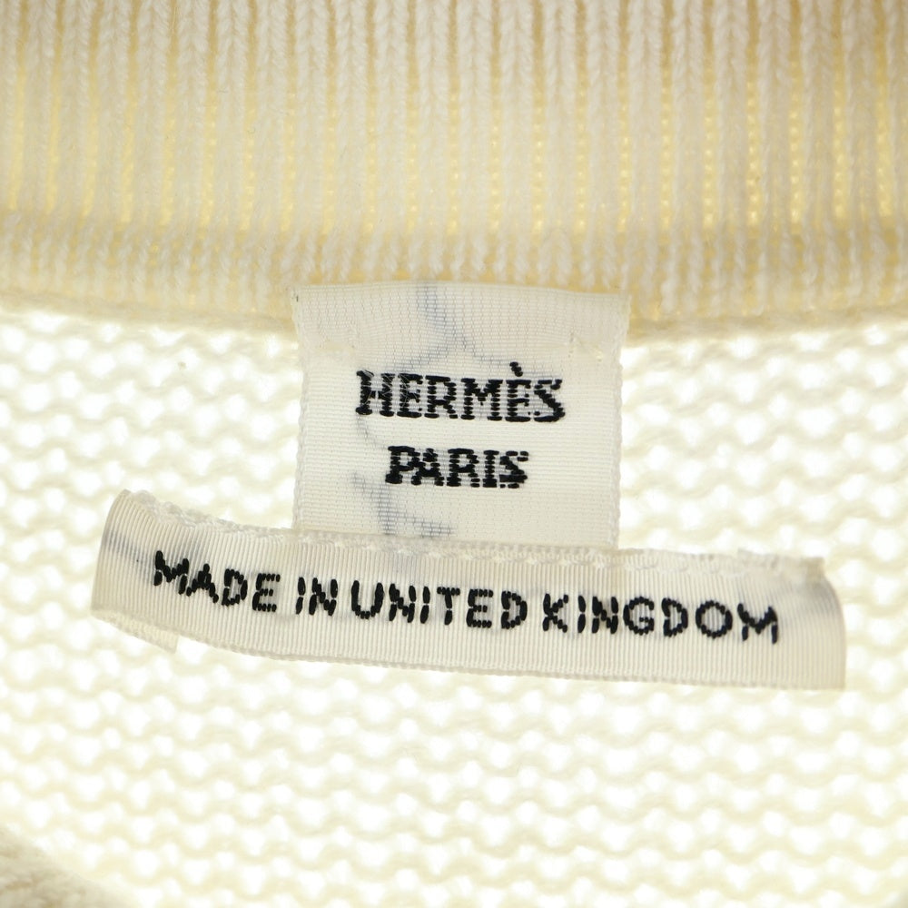 HERMES(エルメス) 25SS セリエ ロゴプレート 比翼ボタン カシミヤニット シャツ カーディガン ホワイト レディース 5E2727D1