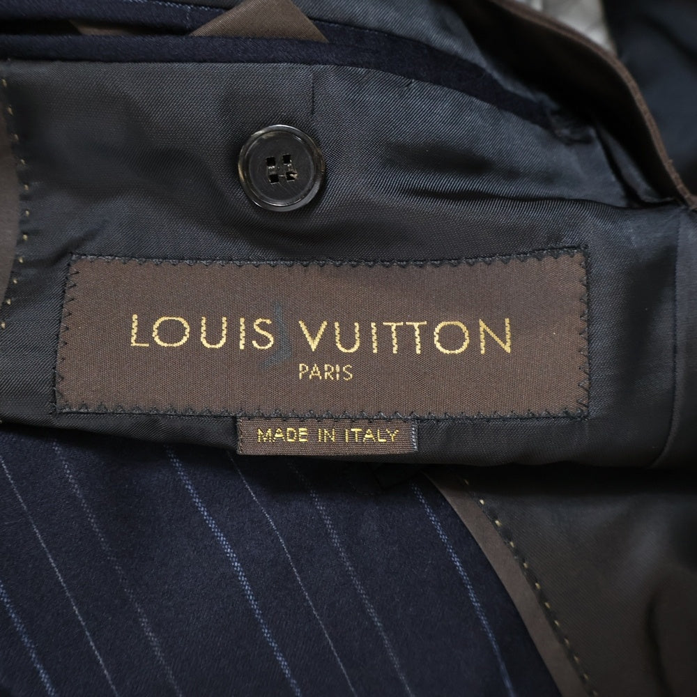 LOUIS VUITTON(ルイヴィトン) セットアップスーツ ストライプ総柄 ウール 3B テーラードジャケット 1タック スラックスパンツ ネイビー V8201/SZ7