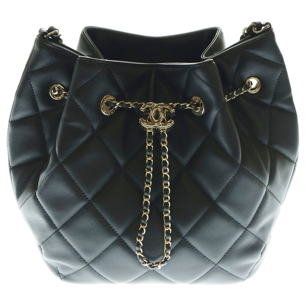 CHANEL(シャネル) ココマーク マトラッセ ラムスキン スモールチェーンレザーショルダーバッグ 巾着バッグ ブラック AS1801