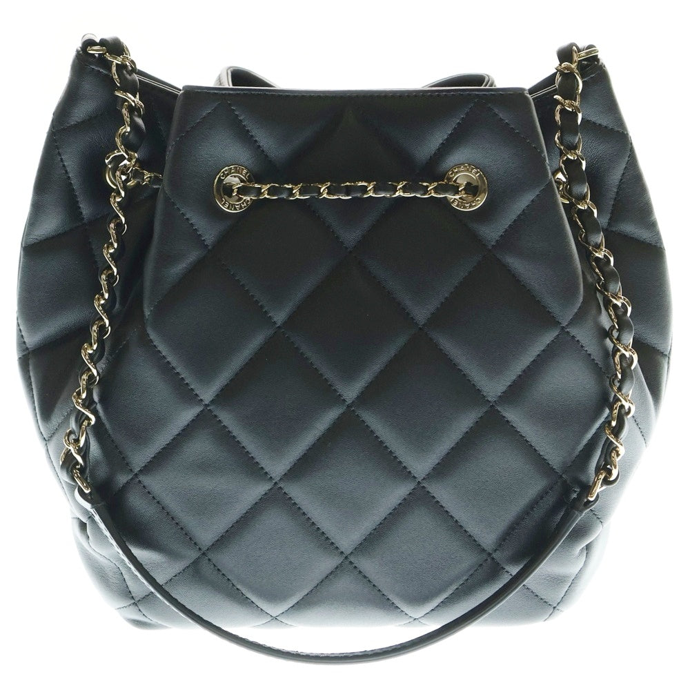 CHANEL(シャネル) ココマーク マトラッセ ラムスキン スモールチェーンレザーショルダーバッグ 巾着バッグ ブラック AS1801