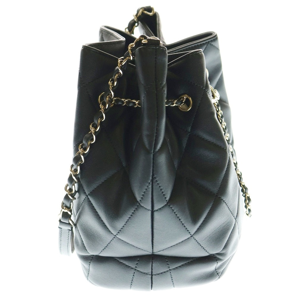 CHANEL(シャネル) ココマーク マトラッセ ラムスキン スモールチェーンレザーショルダーバッグ 巾着バッグ ブラック AS1801
