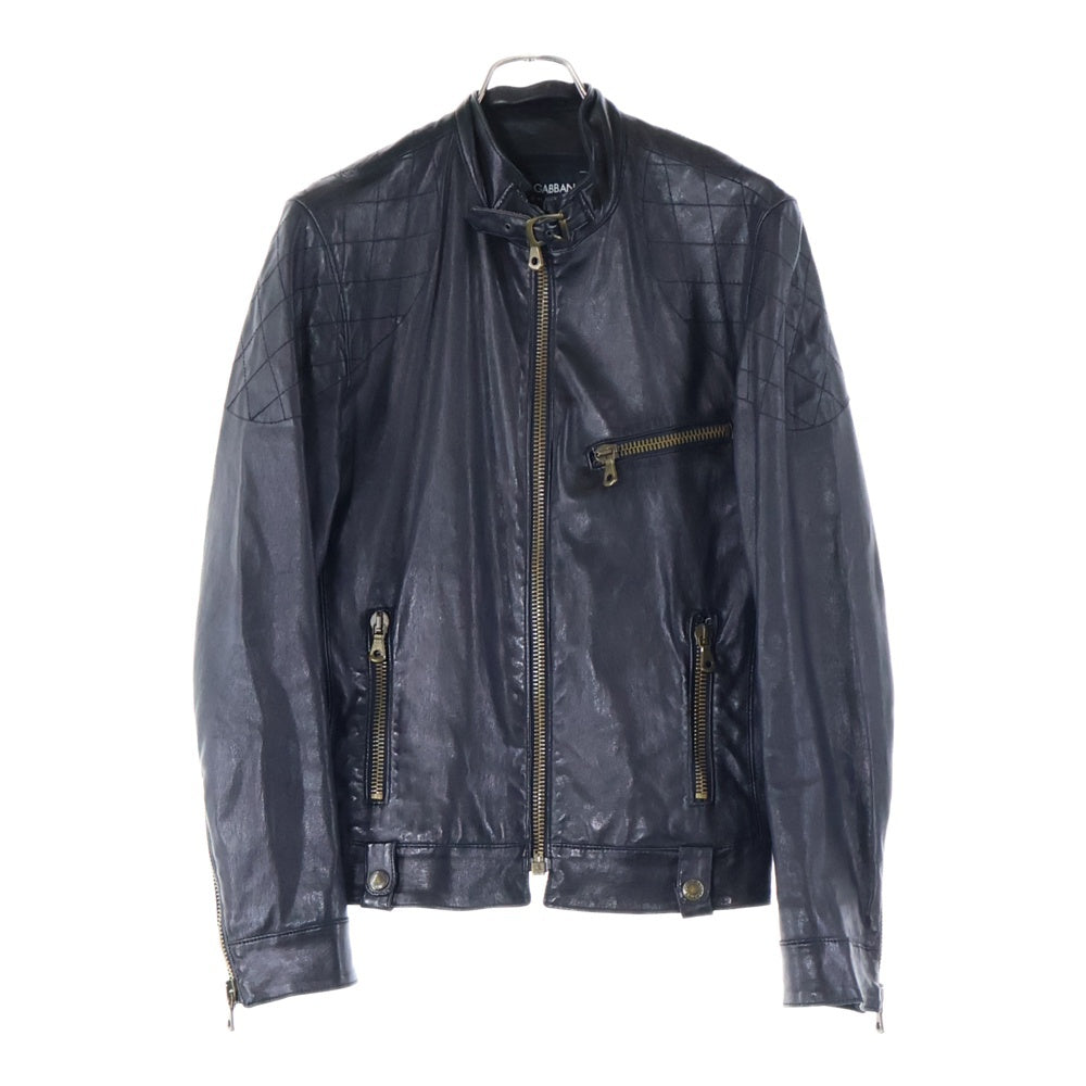 DOLCE & GABBANA(ドルチェアンドガッバーナ) ラムスキン レザー キルティング ジップアップ レザー ジャケット ブラック