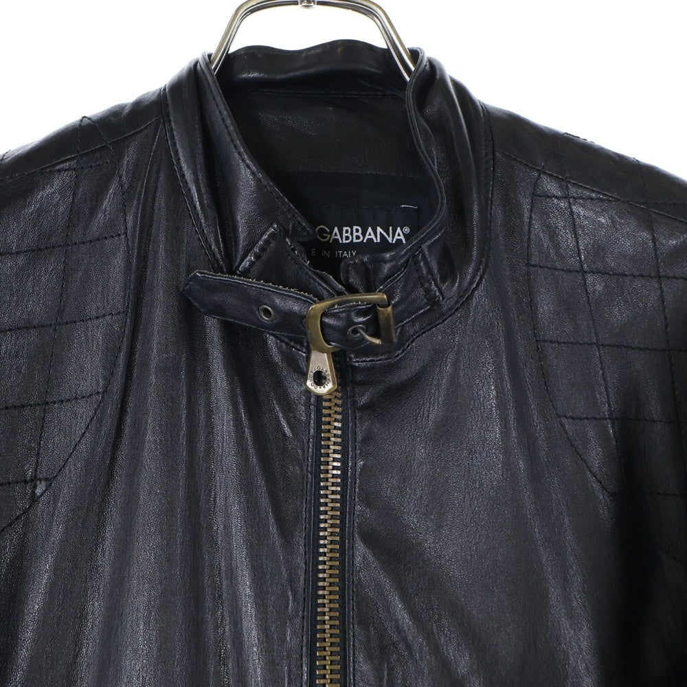 DOLCE & GABBANA(ドルチェアンドガッバーナ) ラムスキン レザー キルティング ジップアップ レザー ジャケット ブラック