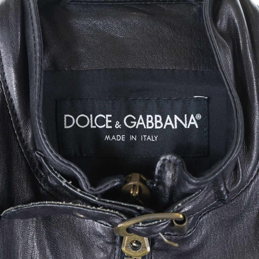 DOLCE & GABBANA(ドルチェアンドガッバーナ) ラムスキン レザー キルティング ジップアップ レザー ジャケット ブラック