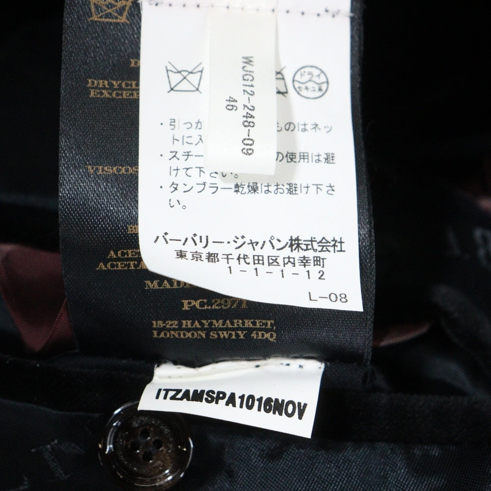 BURBERRY(バーバリー) ベロア ベルベット 3B テーラードジャケット ブラック WJG12-248-09