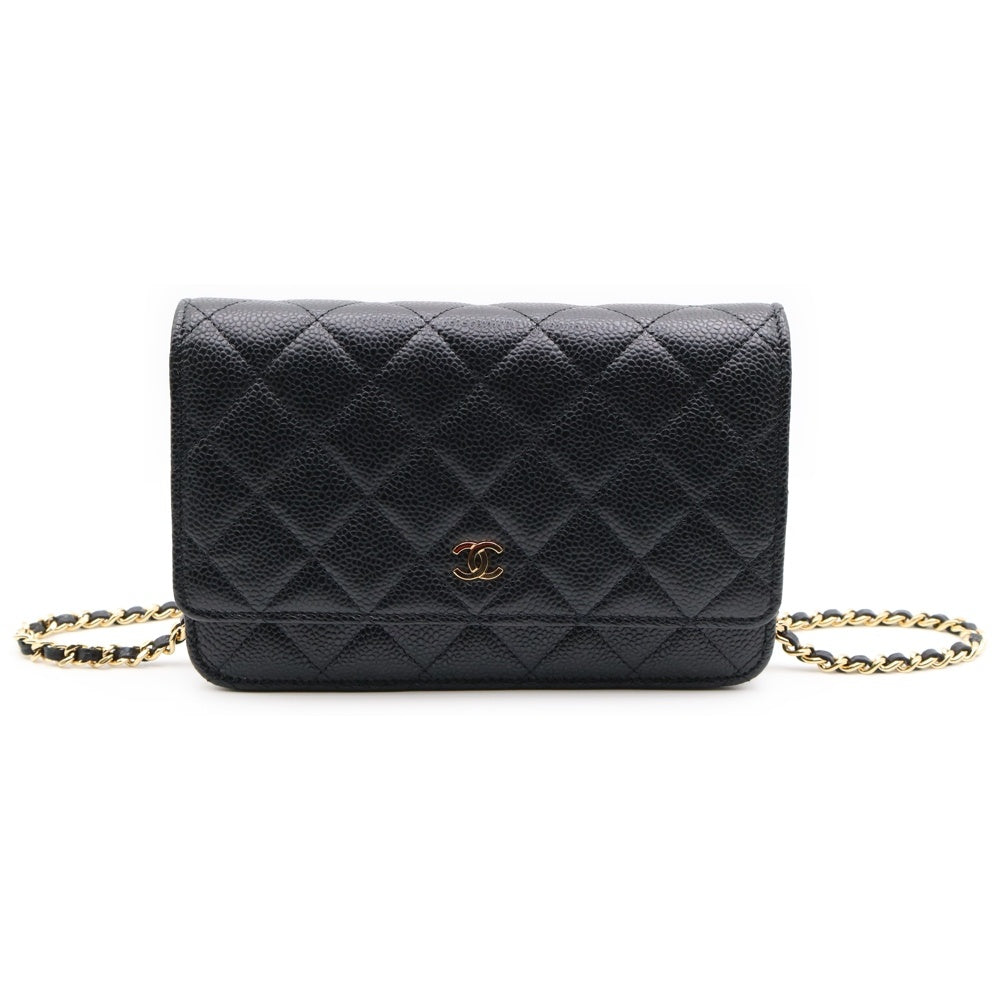 CHANEL(シャネル) マトラッセ チェーンウォレット ブラック キャビアスキン ゴールド金具 AP0250 プレートタイプ